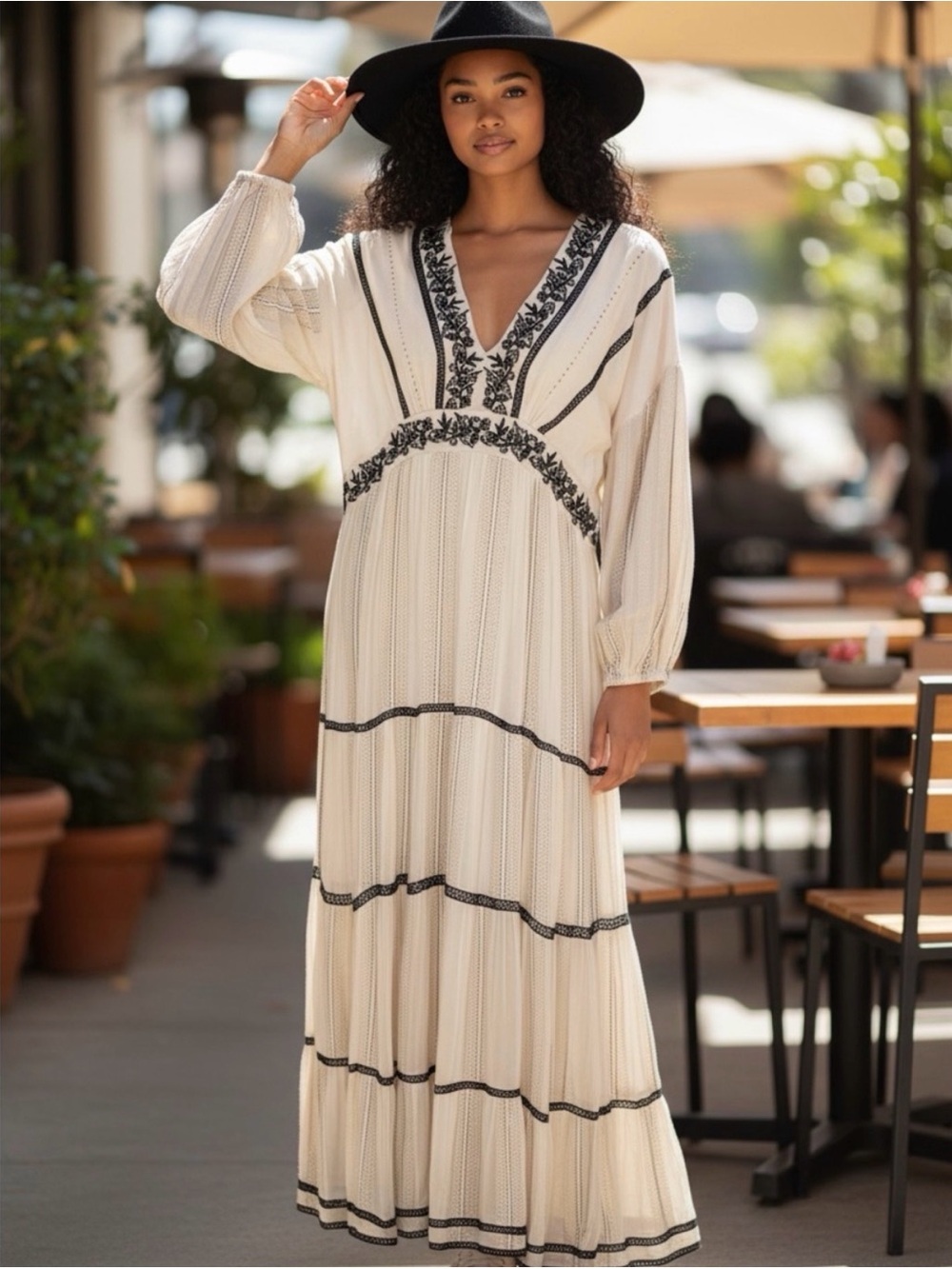 NWT ANTHROPOLOGY VERB Boho Metallic Stripe Embroidered Maxi Dress